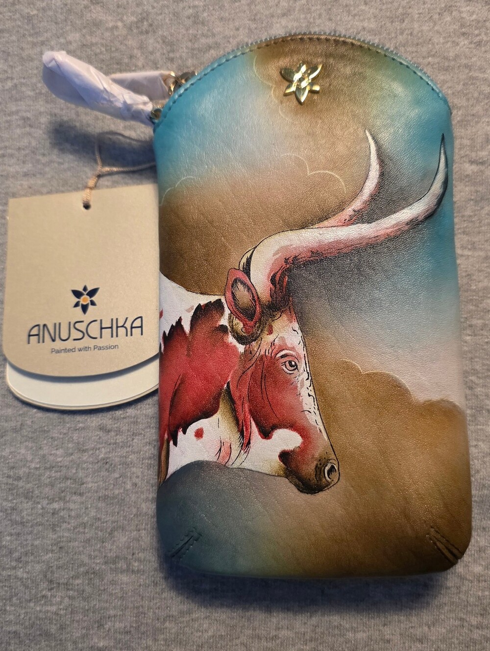 Anuschka Hand-Painted Longhorn Leather Pouch NWT